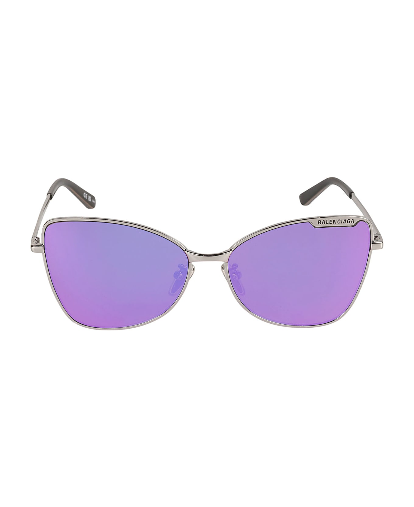 Balenciaga Eyewear Cat Eye Logo Sunglasses - Ruthenium/Purple