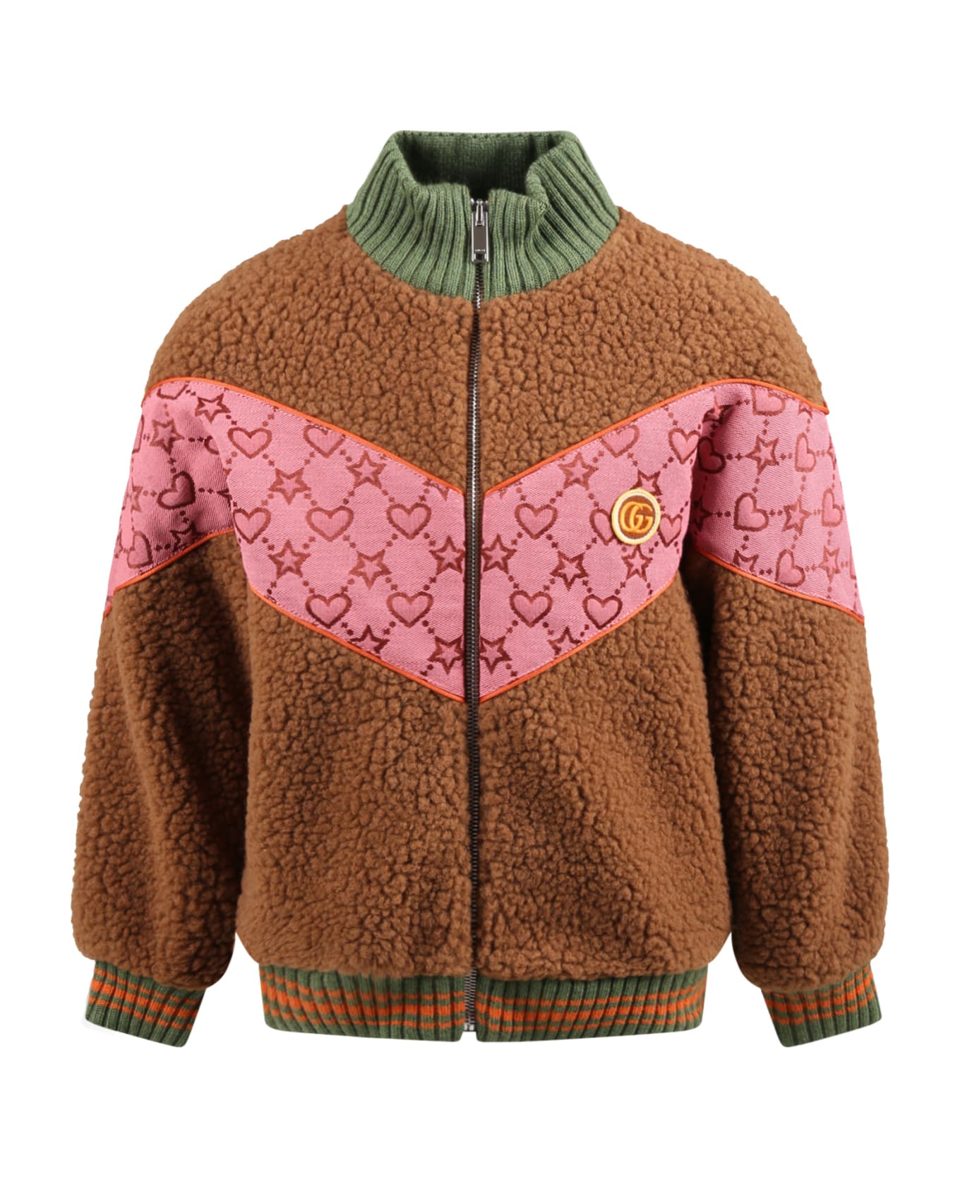 Gucci Brown Jacket For Girl With Hearts And Stars Motif - Brown