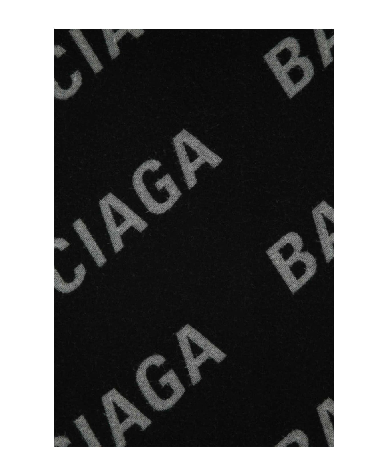 Balenciaga Allover Logo Fringed Scarf - BLACK
