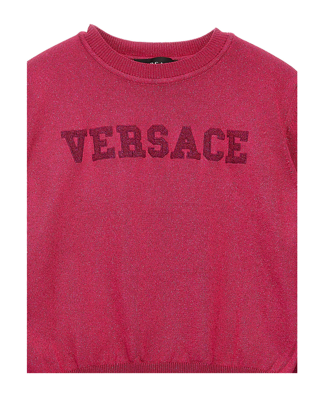 Young Versace Logo Embroidery Sweater - Fuxia Lurex ニットウェア＆スウェットシャツ