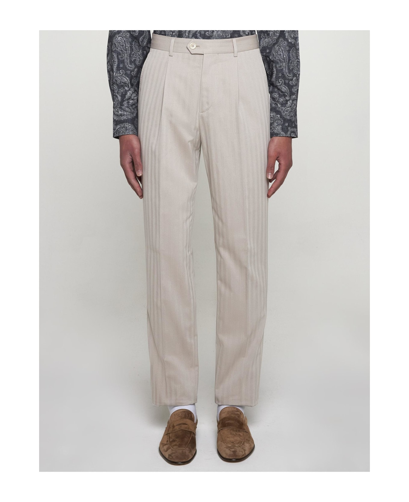 Brunello Cucinelli Cotton And Silk Trousers - Sand