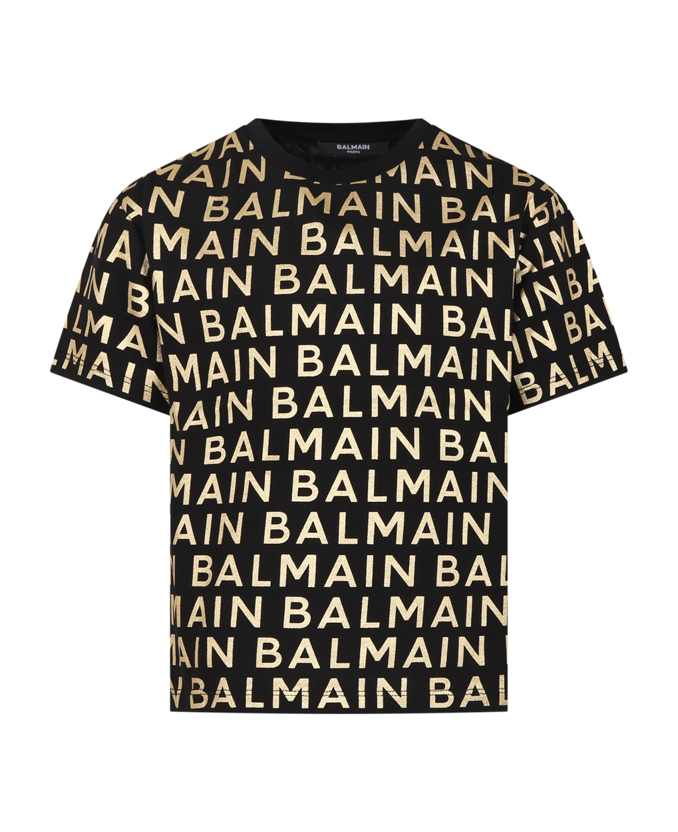 Balmain Black T-shirt For Girl With Logo - Black/gold