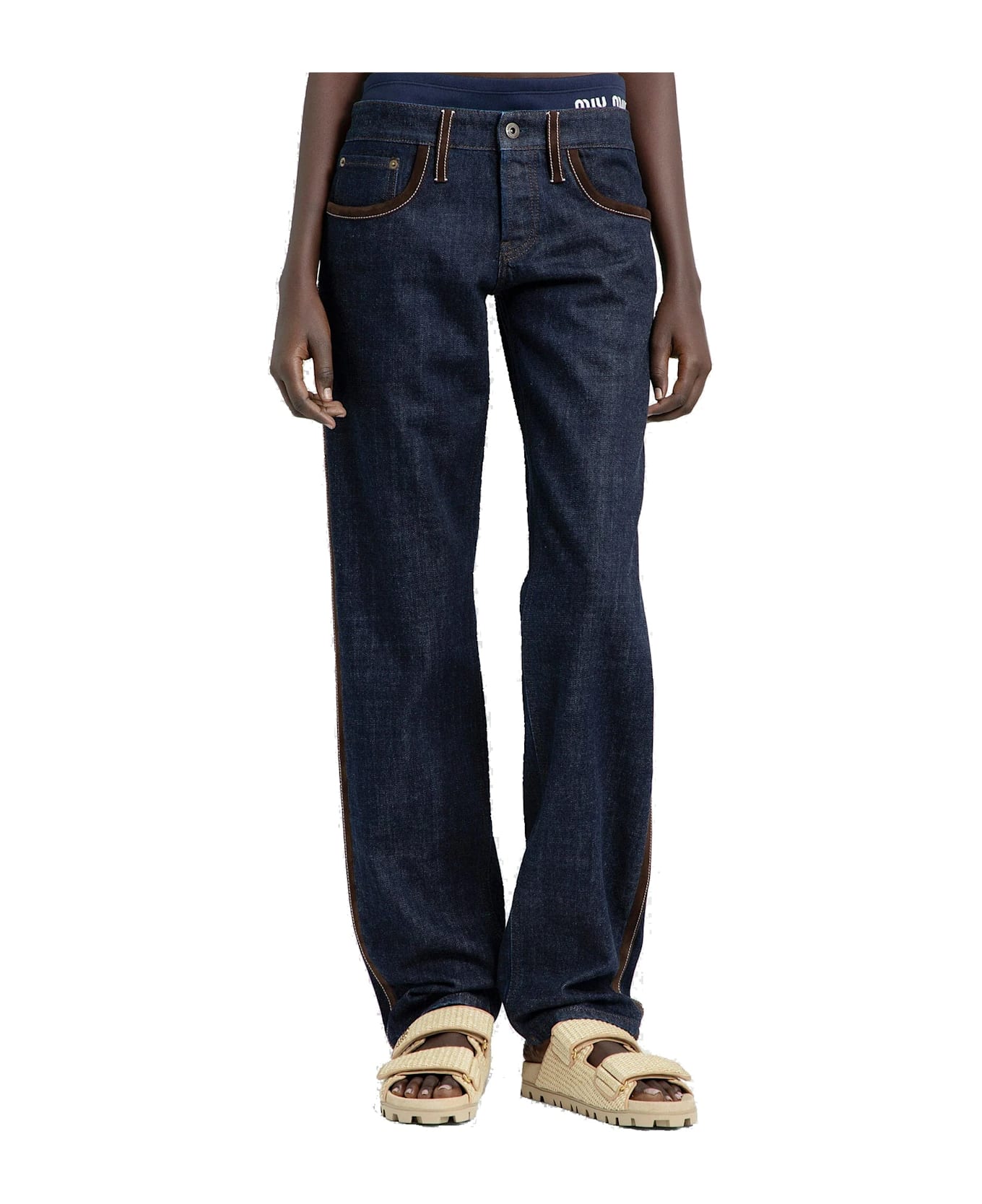 Miu Miu Piped-trim Denim Jeans - Blue