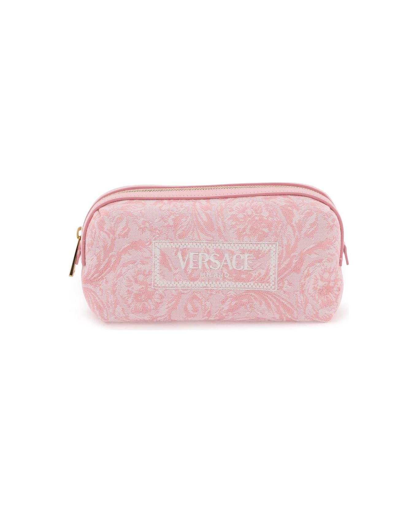 Versace Logo-embroidered Jacquard Zip-up Toiletry Bag - Pale Pink