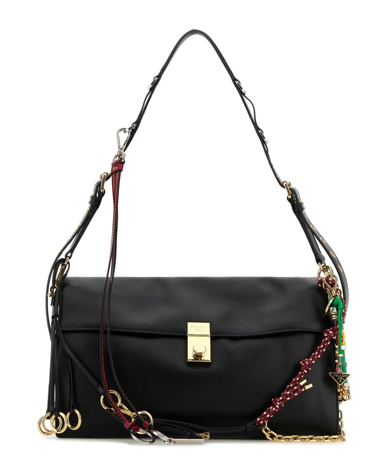 Prada Black Leather Large Prada Soft Sound Shoulder Bag - NERO