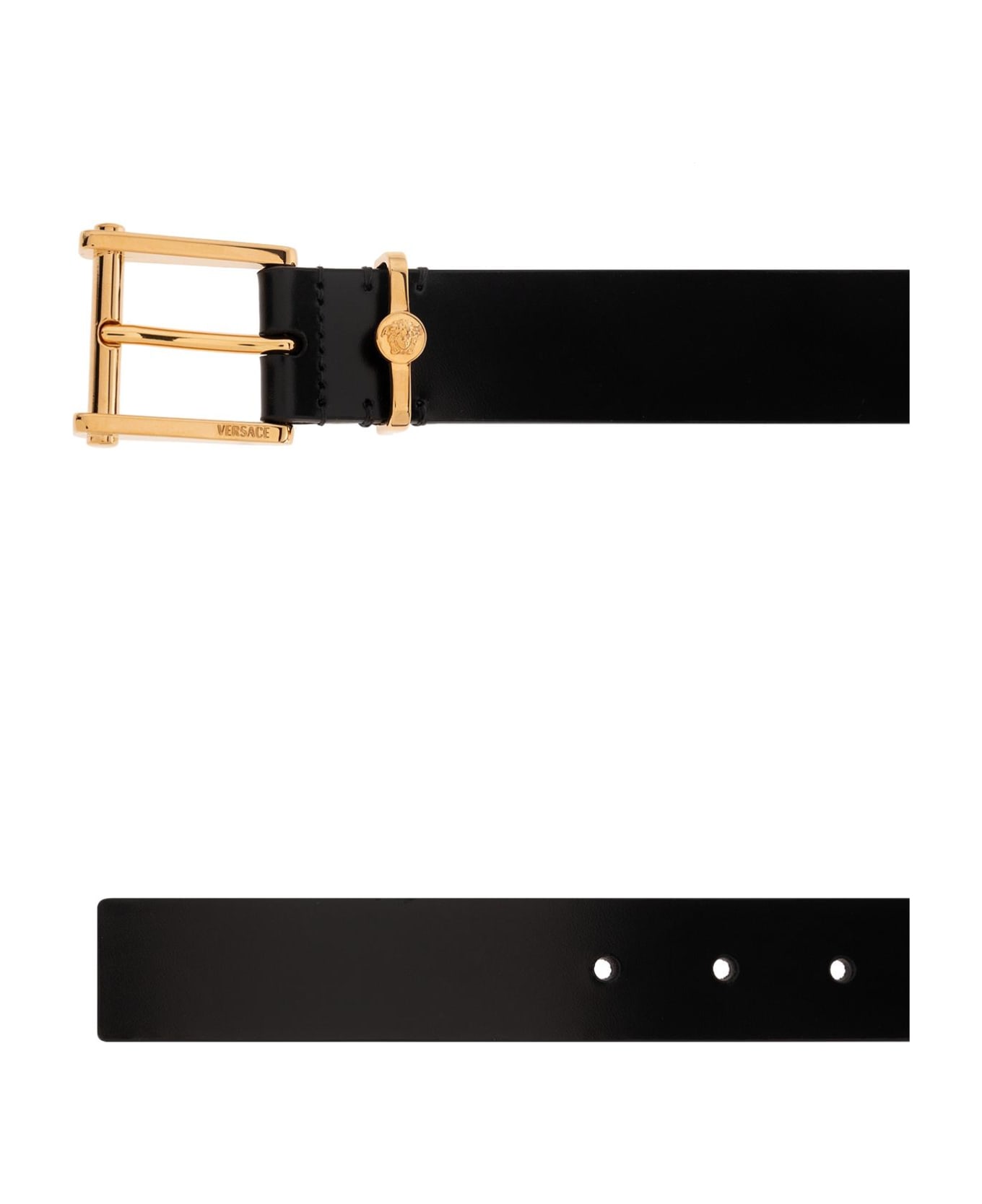 Versace Leather Belt - V Nero Oro ベルト