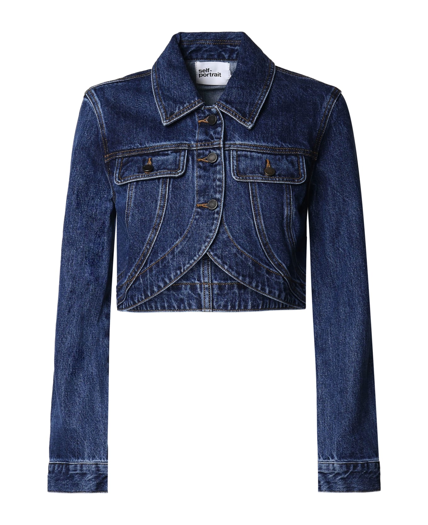 self-portrait Cropped Denim Jacket - Blue