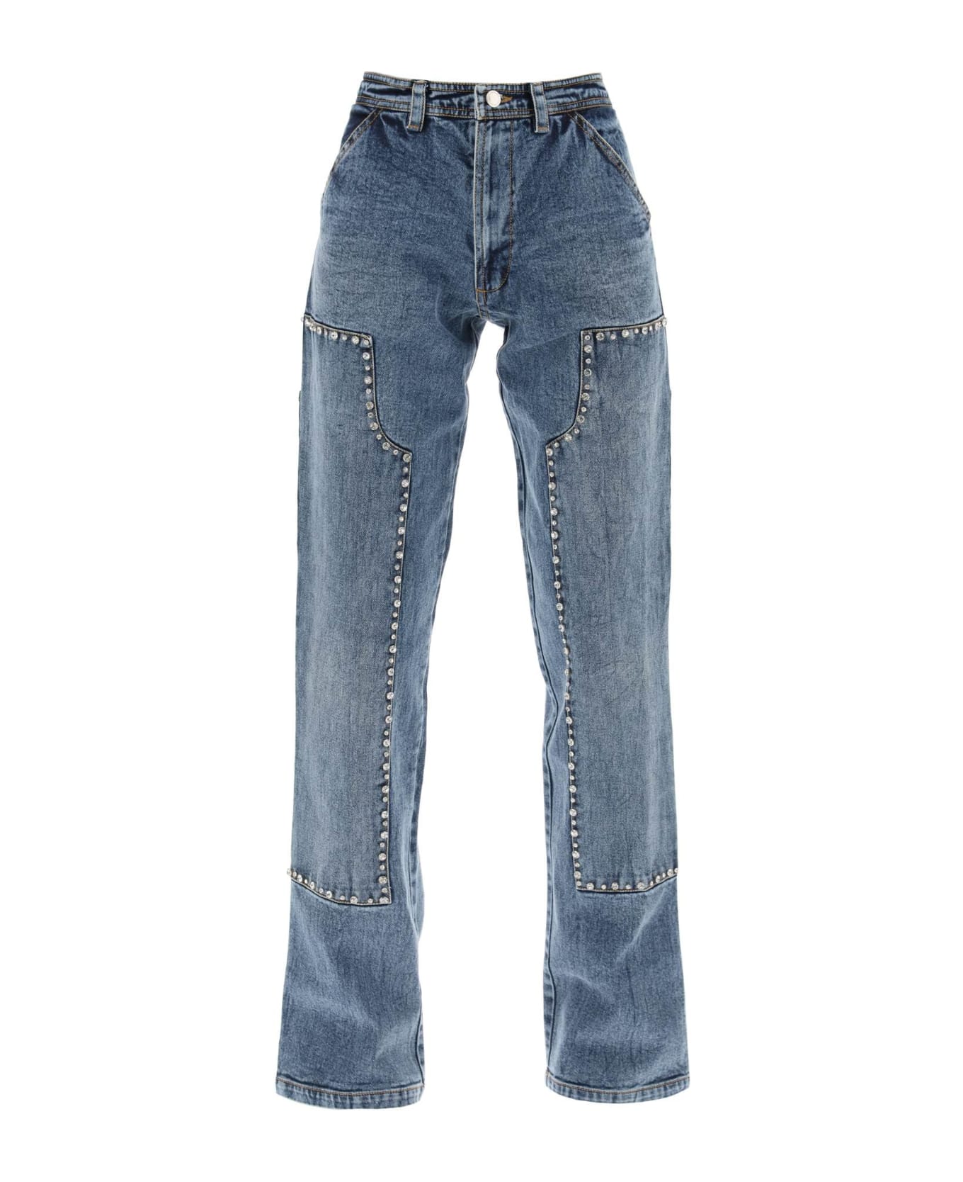 Des Phemmes Straight Cut Jeans With Rhinestones - BLUE (Blue)