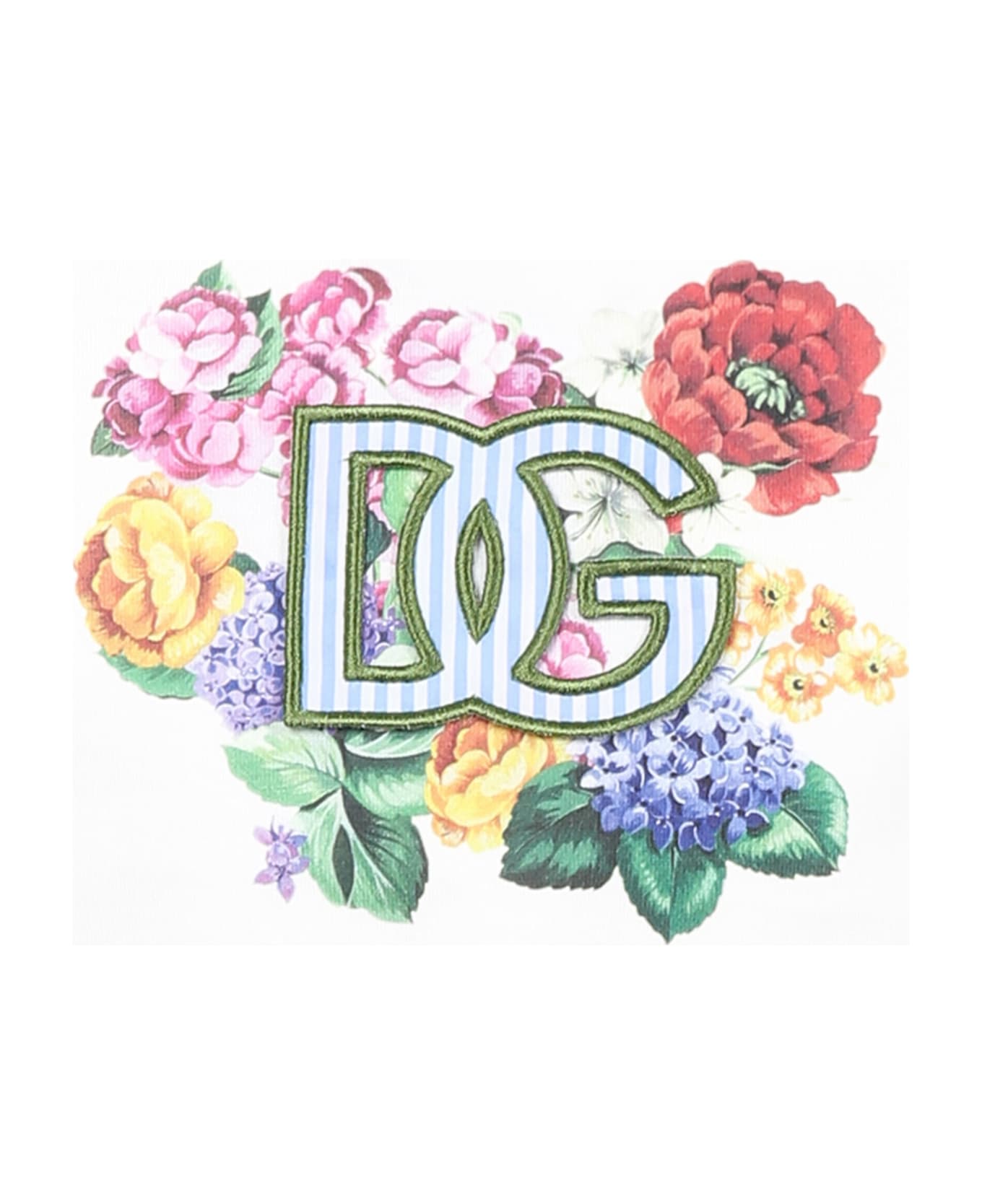 Dolce 
Gabbana White T-shirt For Girl With Logo And Flowers - White