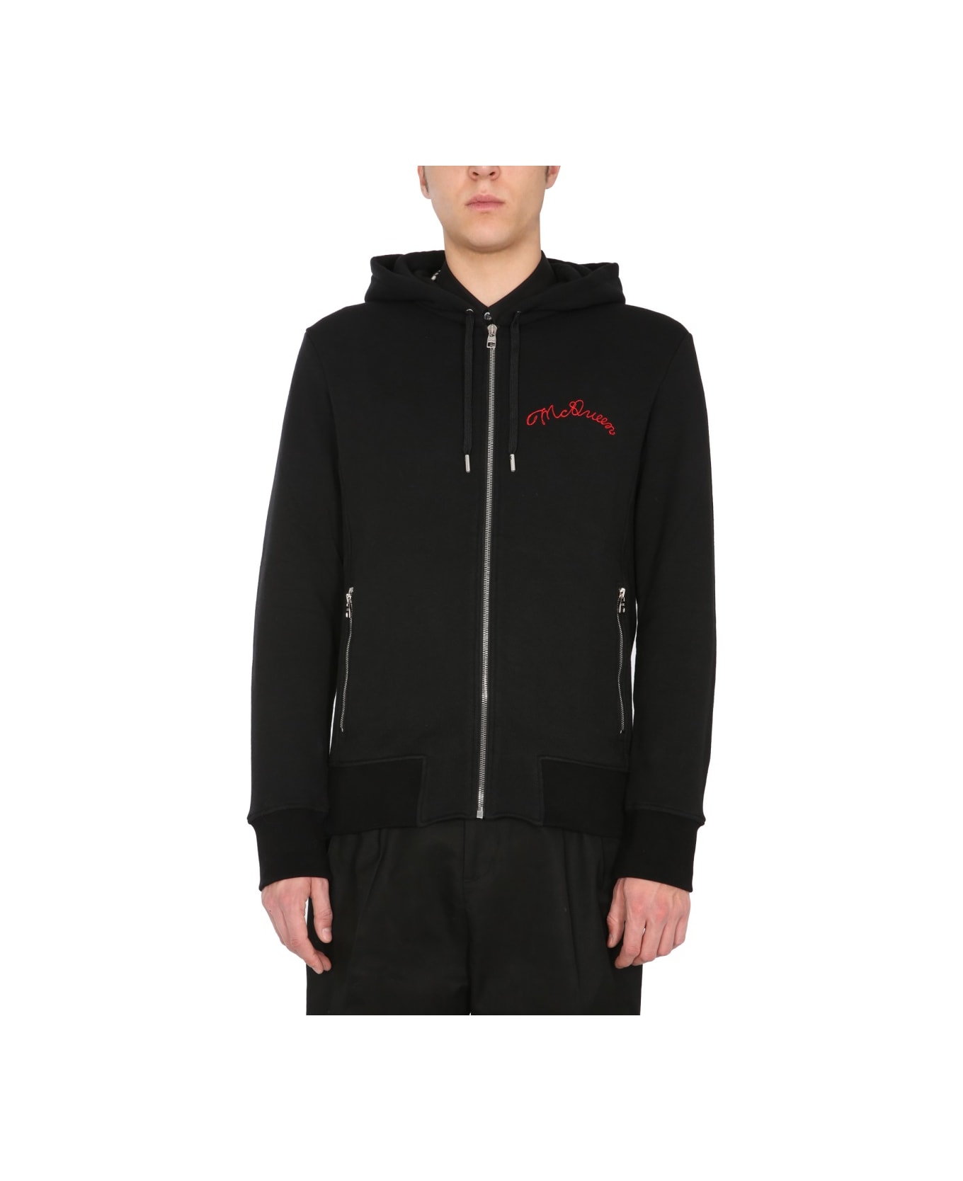 Alexander McQueen Hooded Sweatshirt With Zip - BLACK