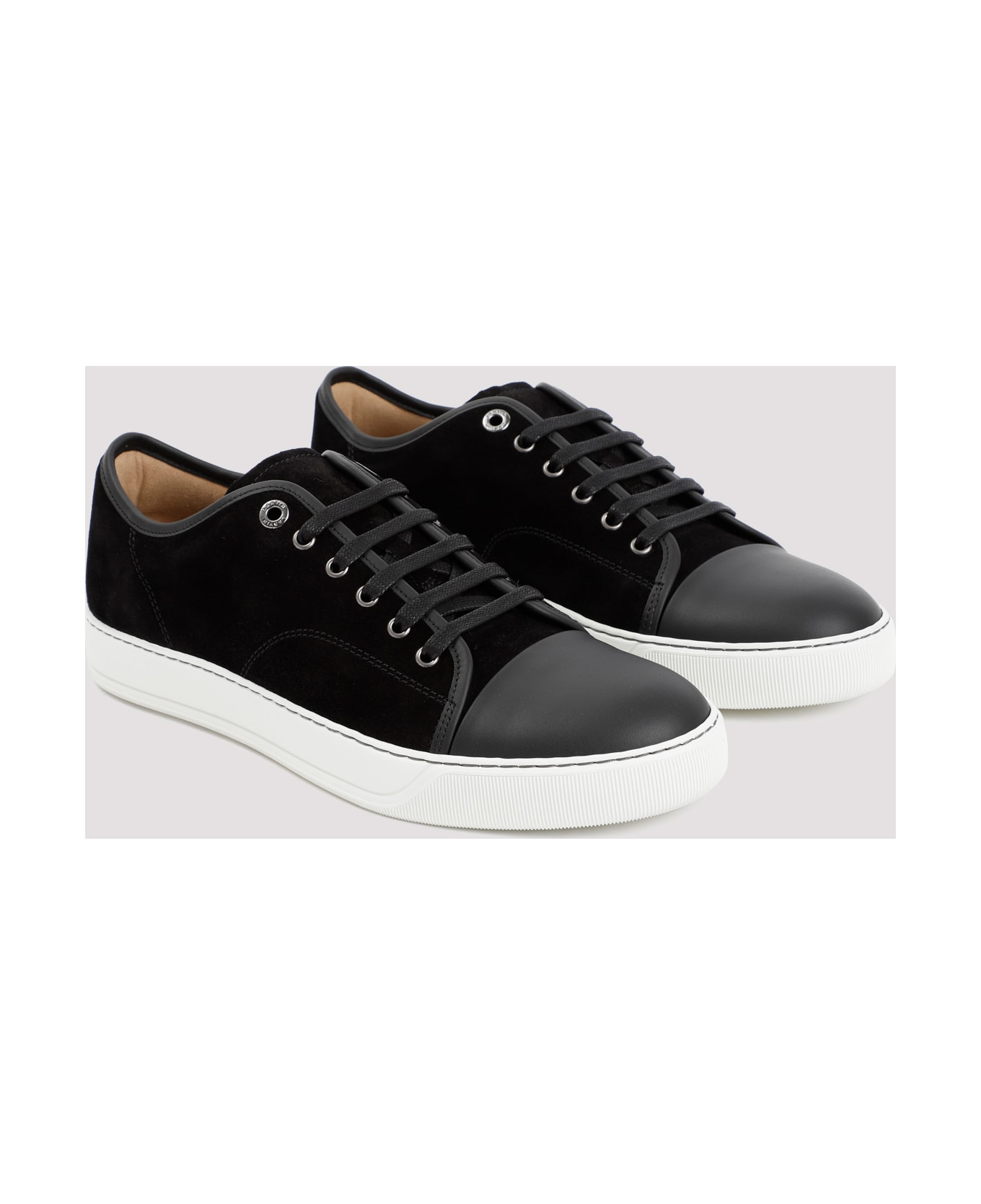 Lanvin Suede And Nappa Captoe Low To Sneakers - Black