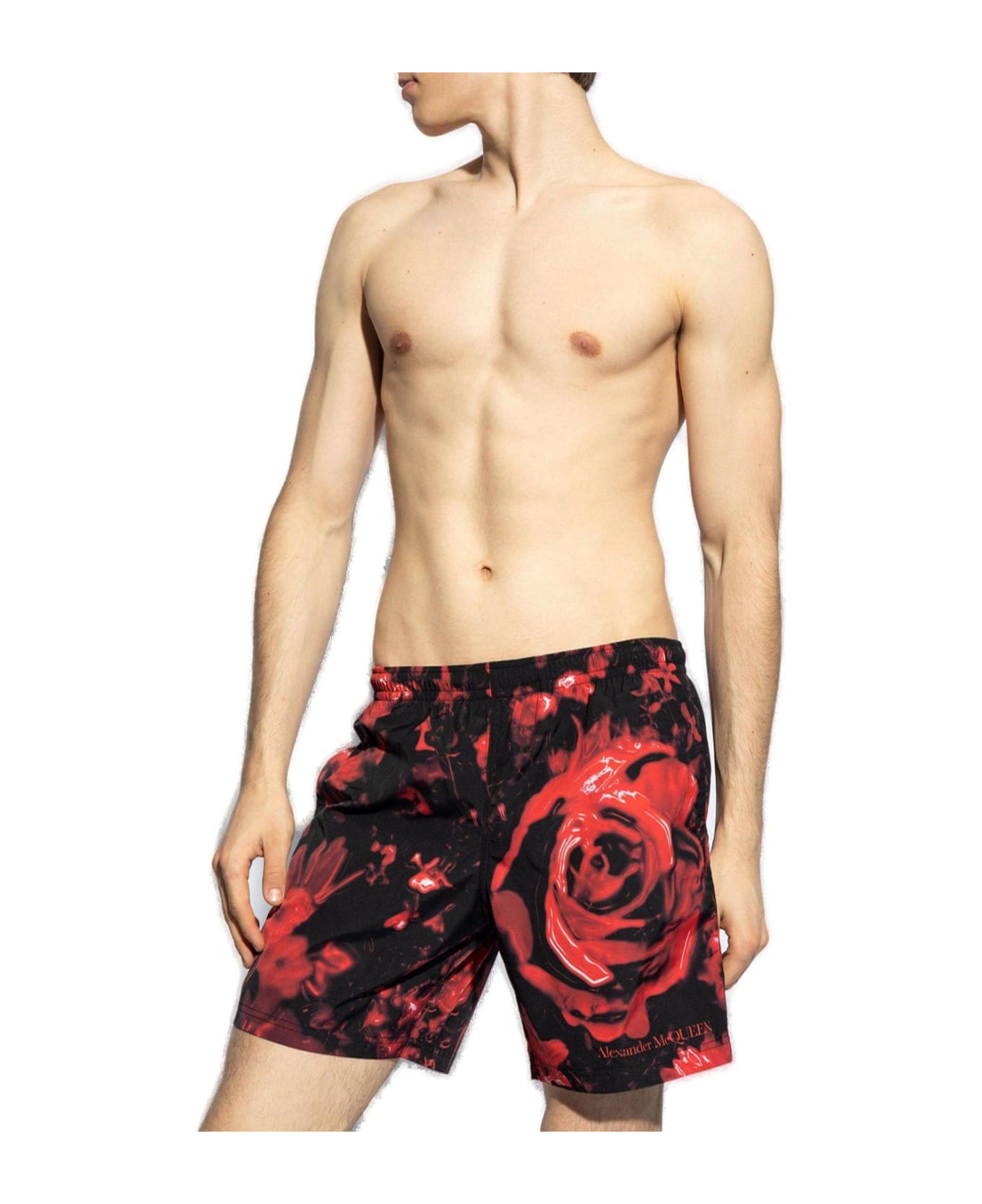 Alexander McQueen All-over Printed Swim Shorts - BLACK/RED