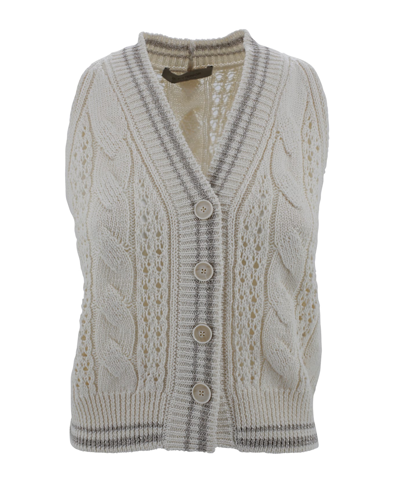 D.Exterior Sweater Vest With Cable Knit Design - Ivory