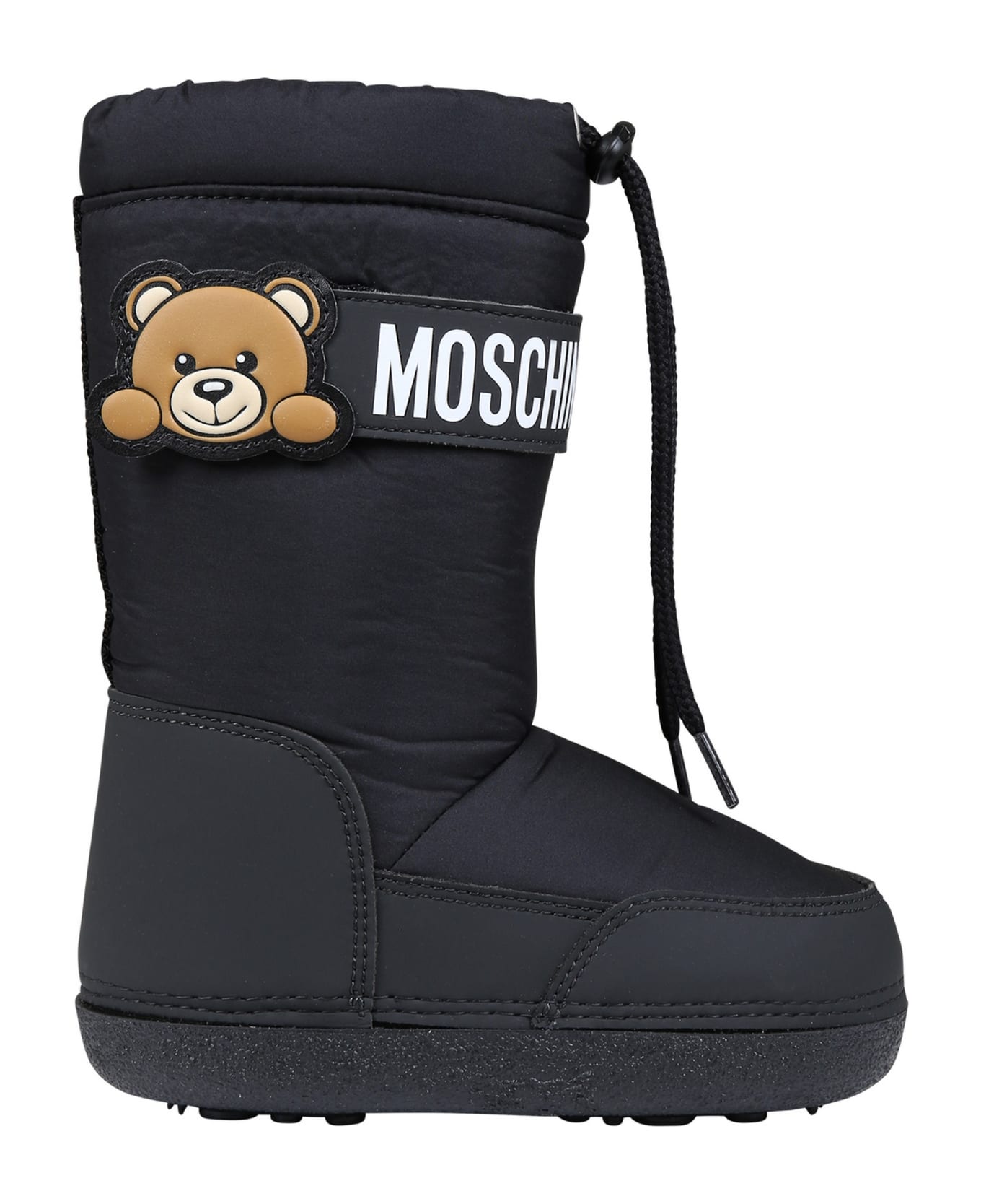 Moschino Balck Boots For Girl With Teddy Bear And Logo - Black