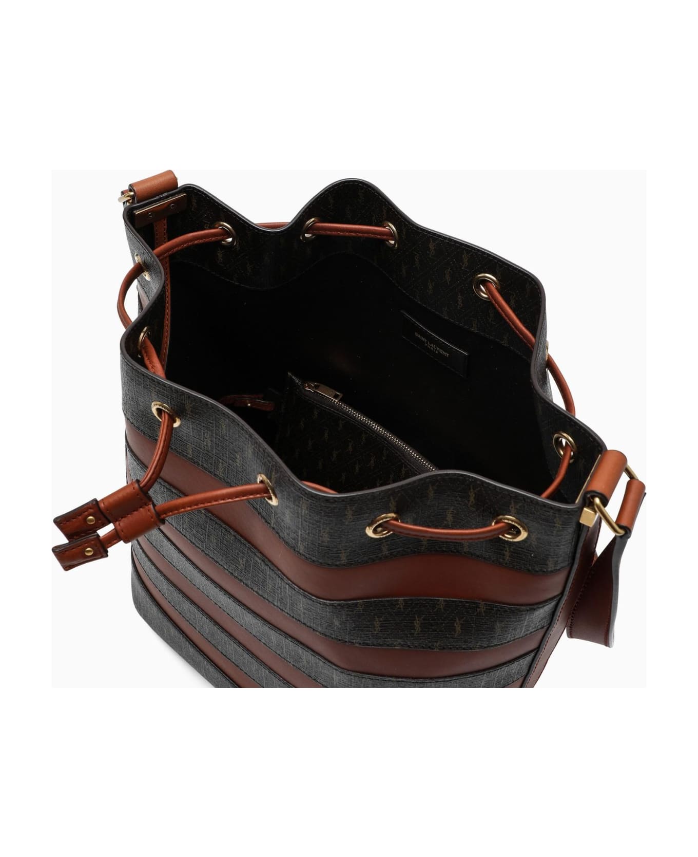 Saint Laurent Jacquard Leather Seau Medium Bucket Bag - BROWN