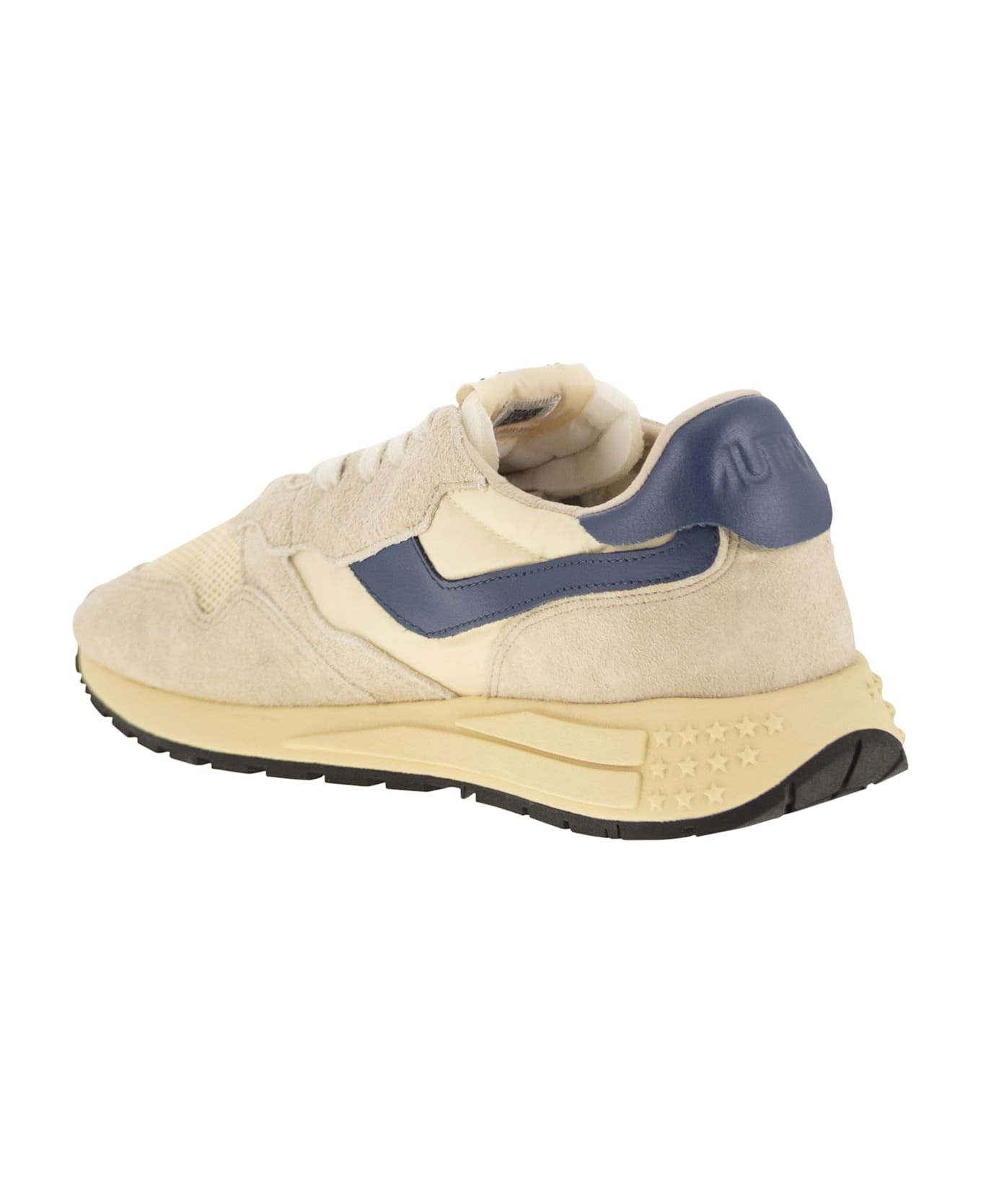 Autry Reelwind - Suede And Technical Textile Trainer - Beige/blue