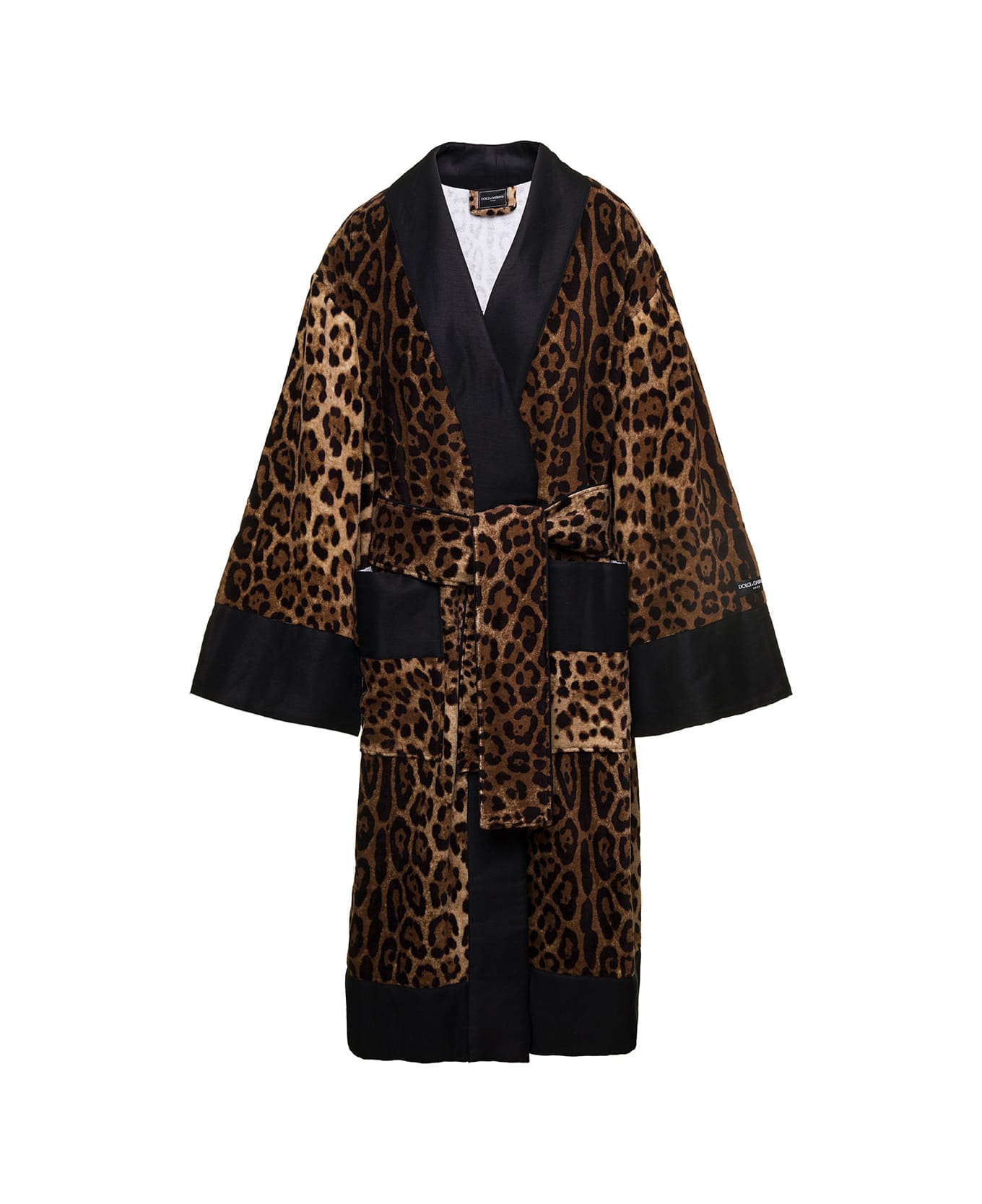 Dolce & Gabbana Multicolor Kimono Bathrobe With All-over Leopard Print In Cotton Dolce & Gabbana - Brown