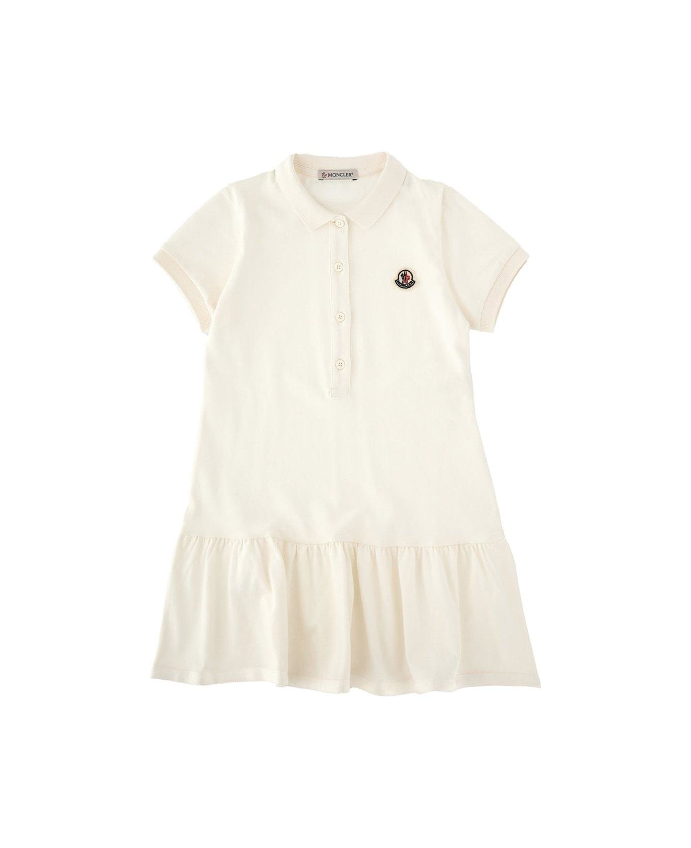 Moncler Logo Patch Flared Hem Dress - White ワンピース＆ドレス
