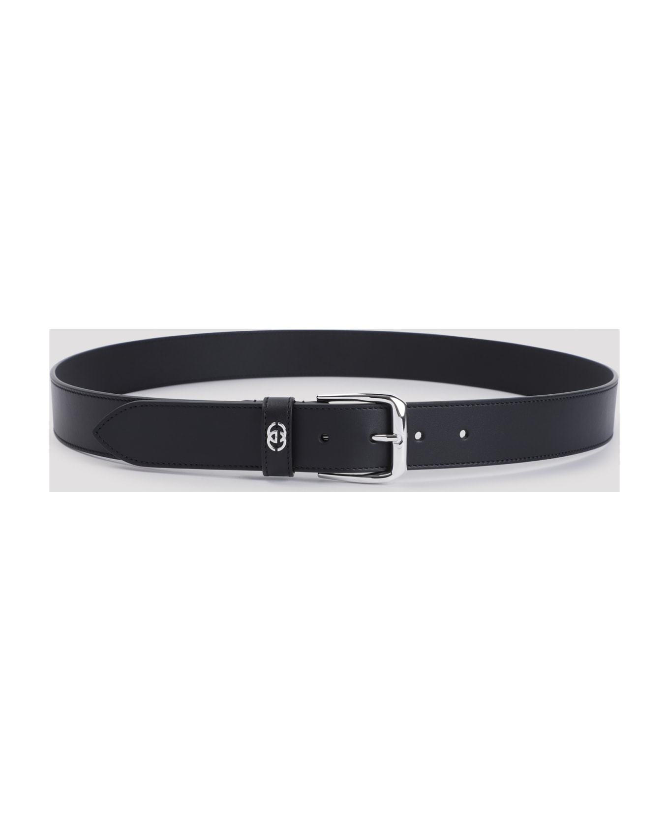 Gucci Black Leather Gg Belt - Nero