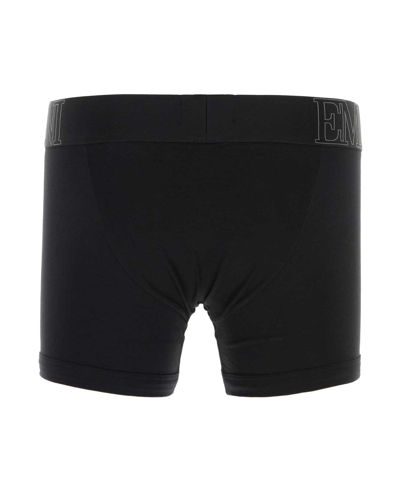 Emporio Armani Black Stretch Cotton Boxer - BLACK