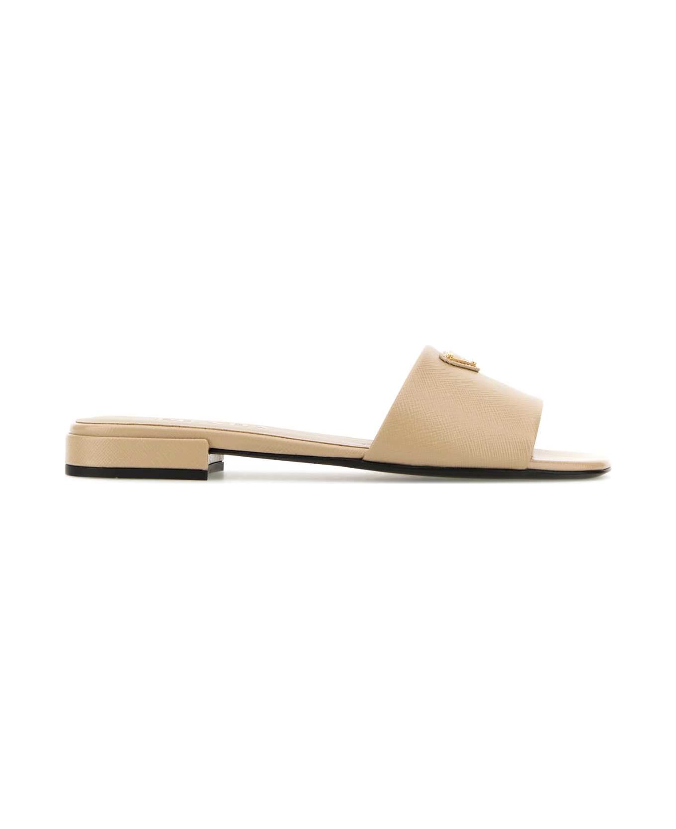 Prada Sand Leather Slippers - SABBIA