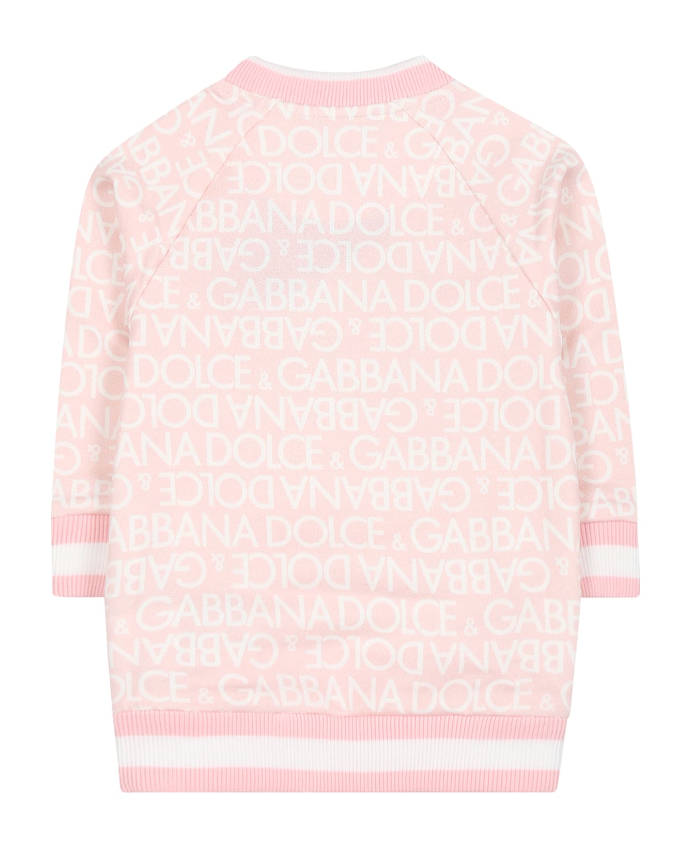 Dolce & Gabbana Pink Sweatshirt For Baby Girl With Leopard Print And Logo - Pink
