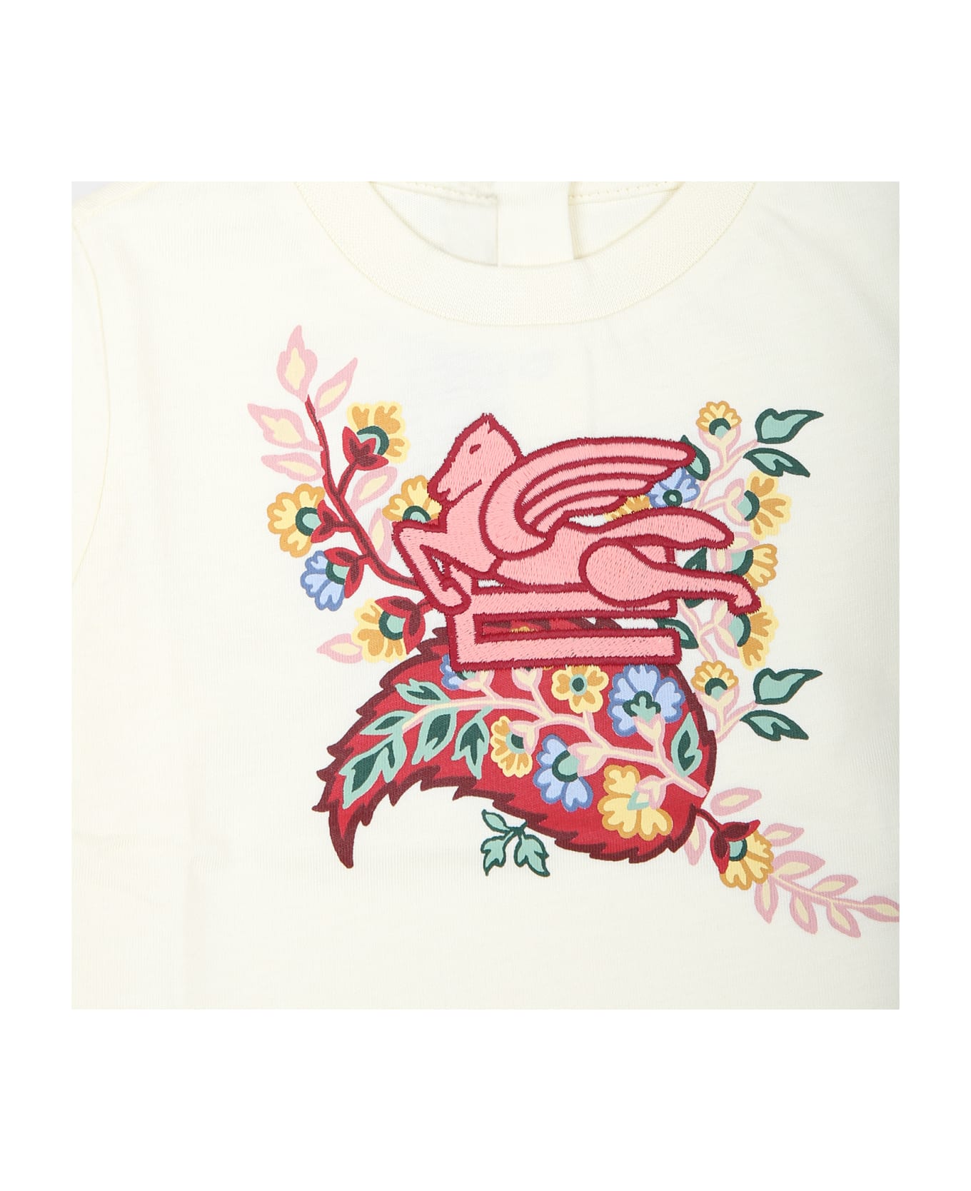 Etro Ivory T-shirt For Baby Girl With Floral Paisley Print - Ivory