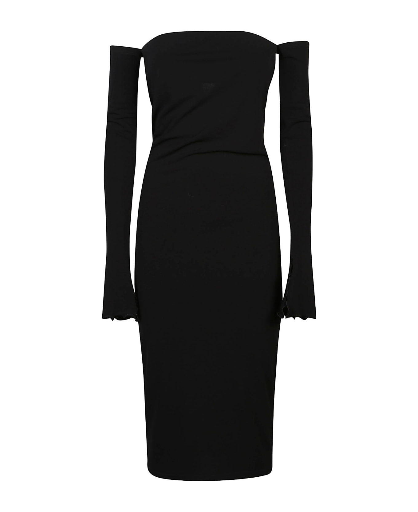 The Andamane Maddy Midi Off-shoulder Lace Up Midi Dress - Black