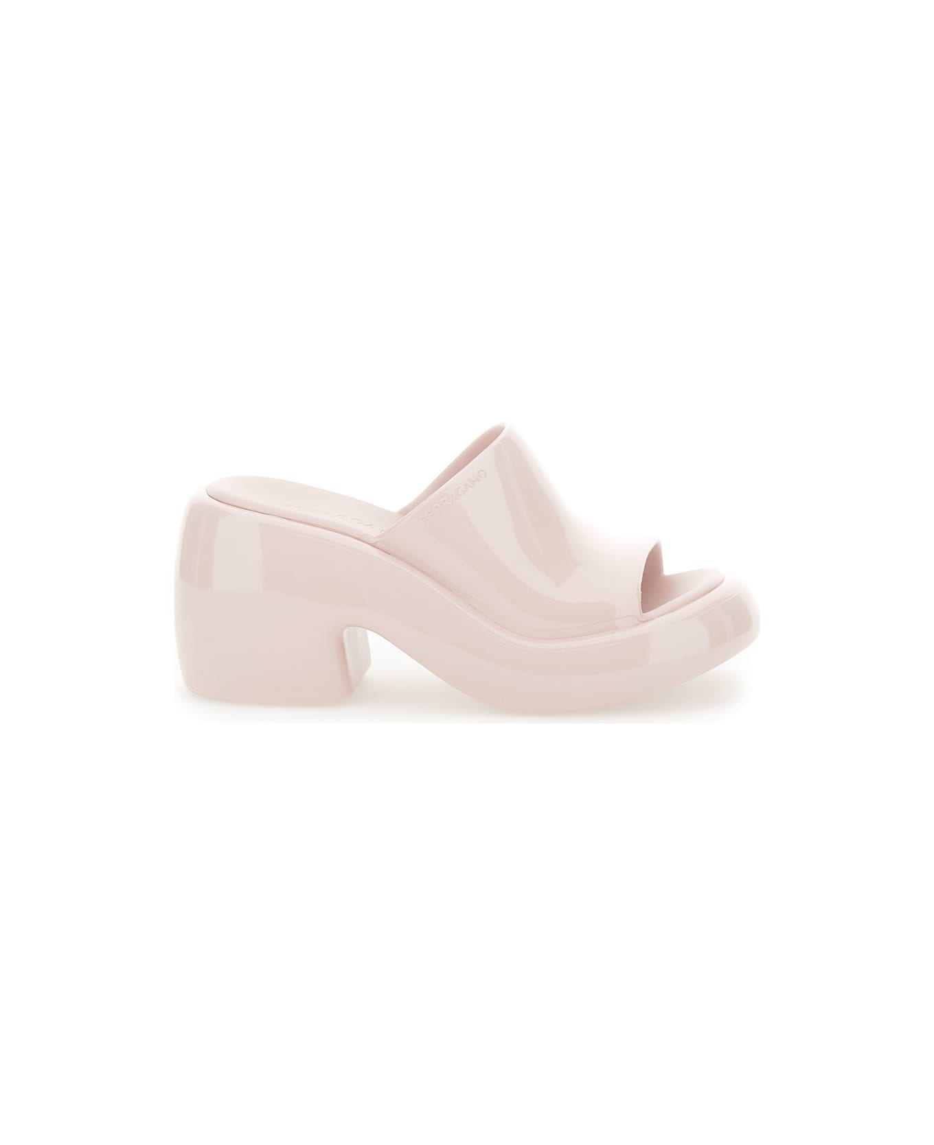 Ferragamo Pink Slide Sandals With Chunky Heel In Rubber Woman - Pink