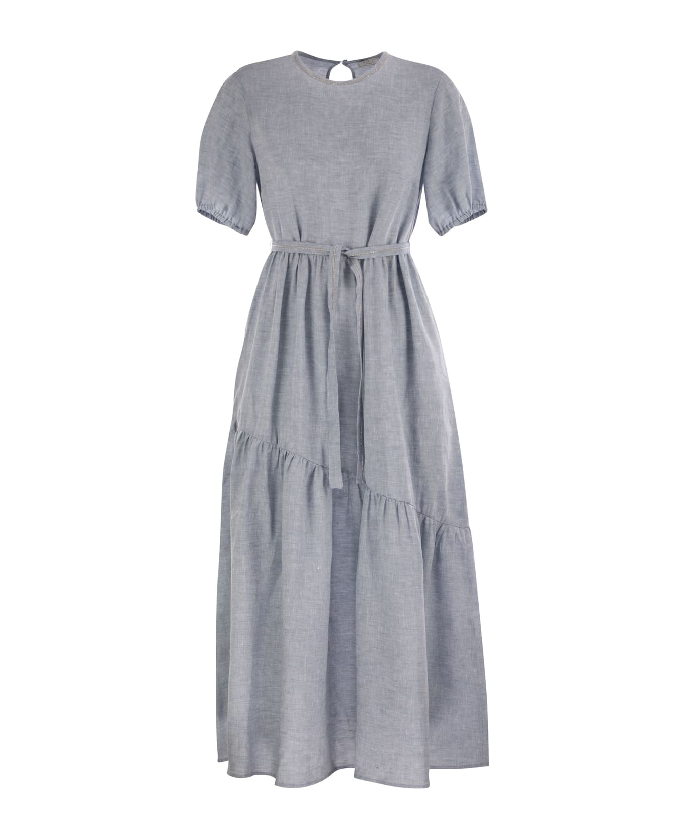 Peserico Long Dress In Pure Linen - Light Blue ワンピース＆ドレス