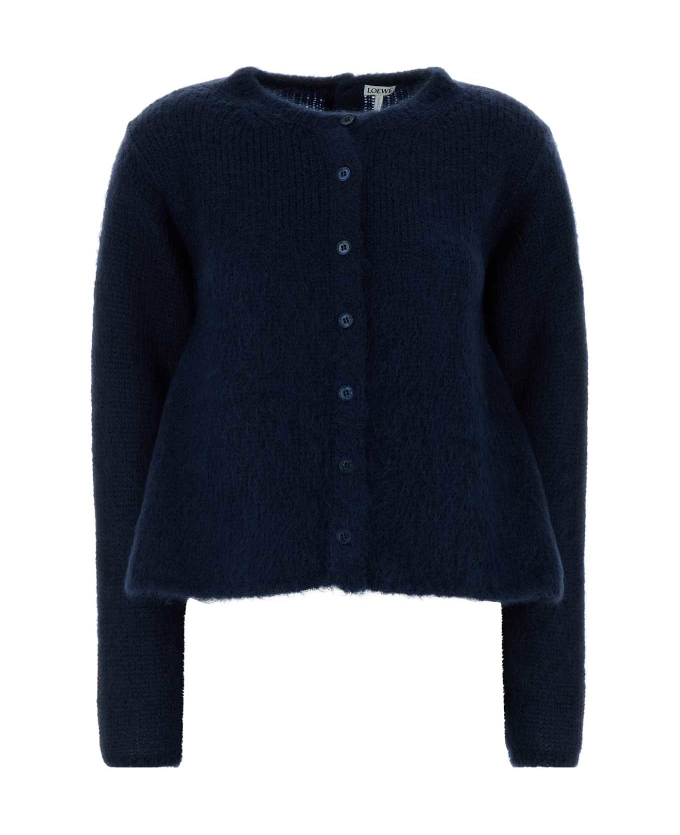 Loewe Navy Blue Stretch Mohair Blend Cardigan - NAVY BLUE