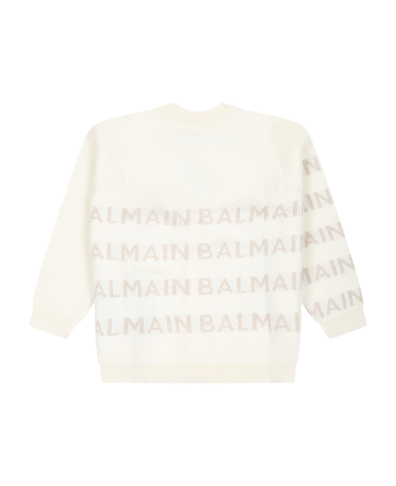 Balmain Ivory Cardigan For Baby Boy With Logo - Ivory ニットウェア＆スウェットシャツ