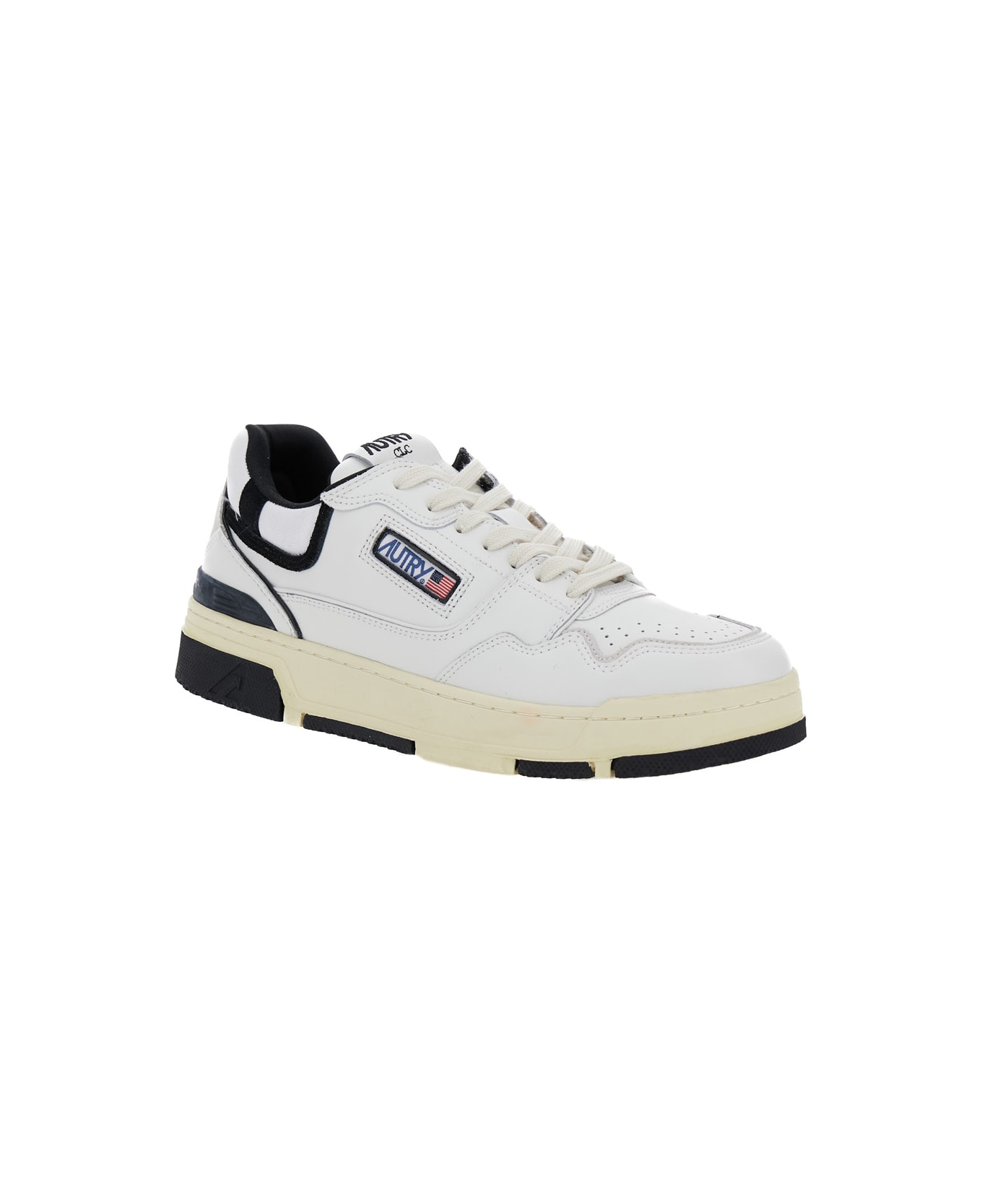 Autry White Low Top Sneakers With Black Details And Logo Patch In Leather And Suede Man - White