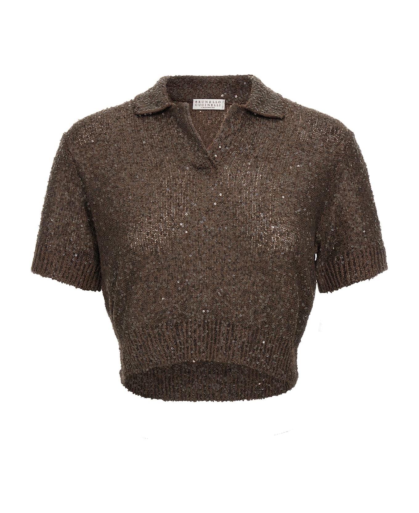 Brunello Cucinelli Sequin Polo Shirt - Brown
