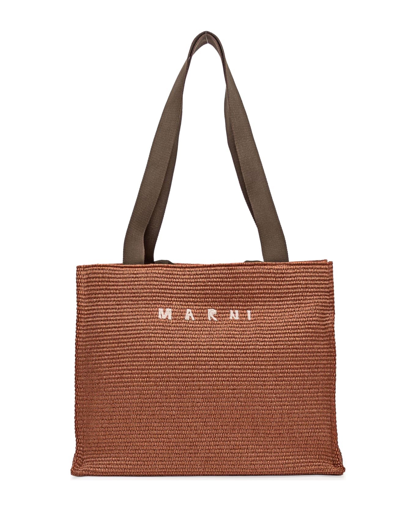 Marni Logo Embroidered Woven Tote Bag - Brick/olive