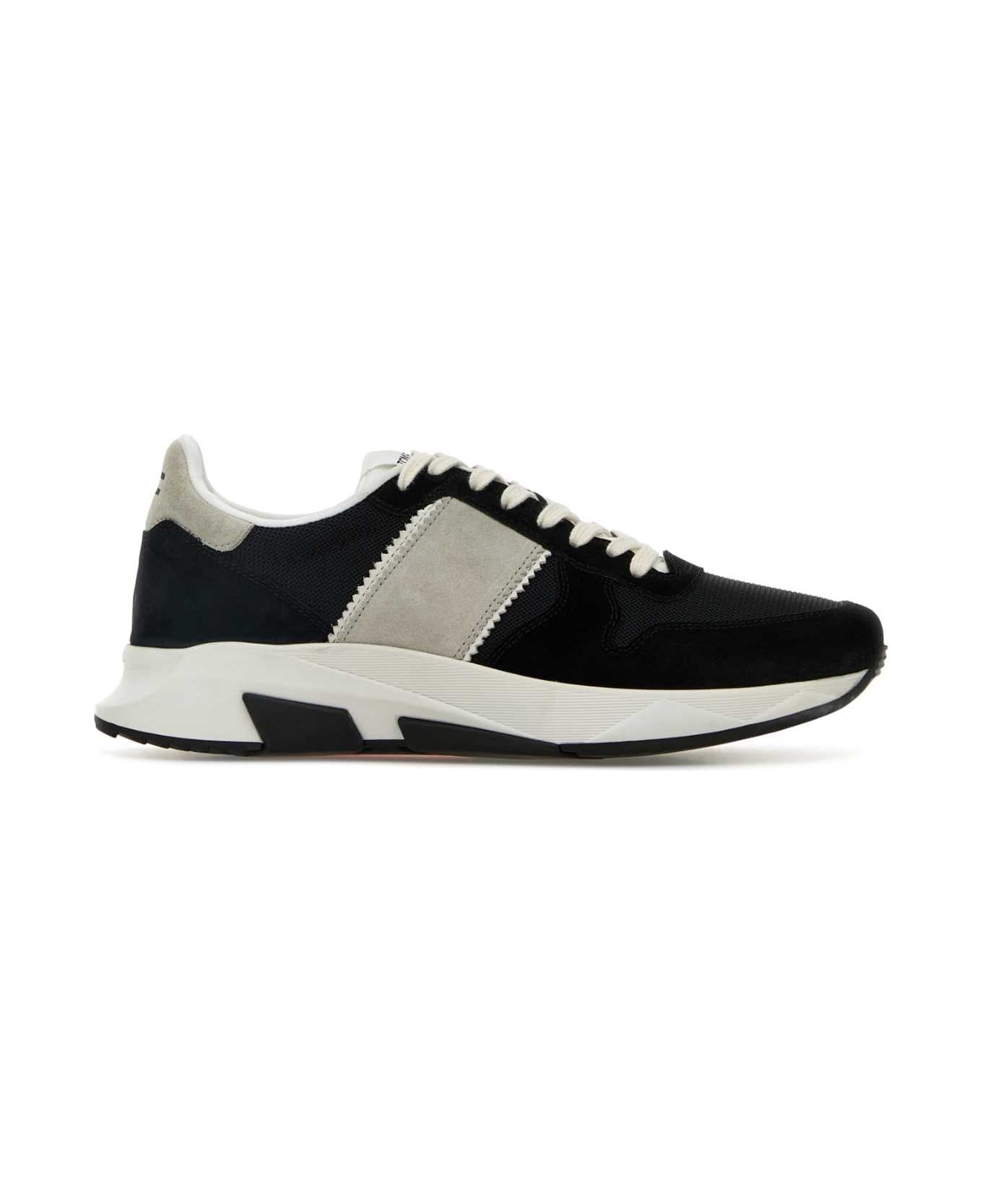Tom Ford Black Mesh And Suede Sneakers - BLACKSTONEWHITE