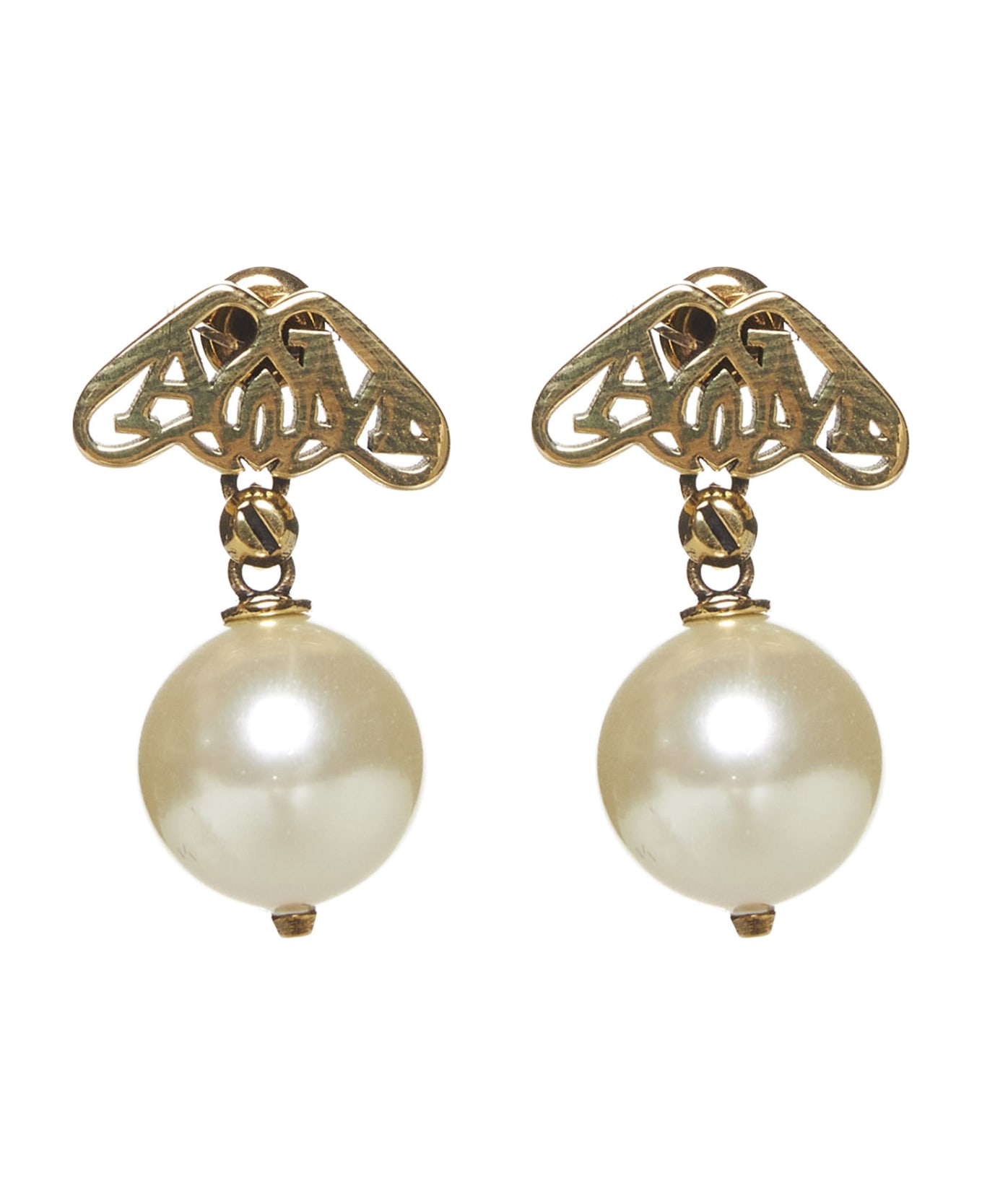 Alexander McQueen Seal Logo Pearl Earrings - L.a.gold+pearl