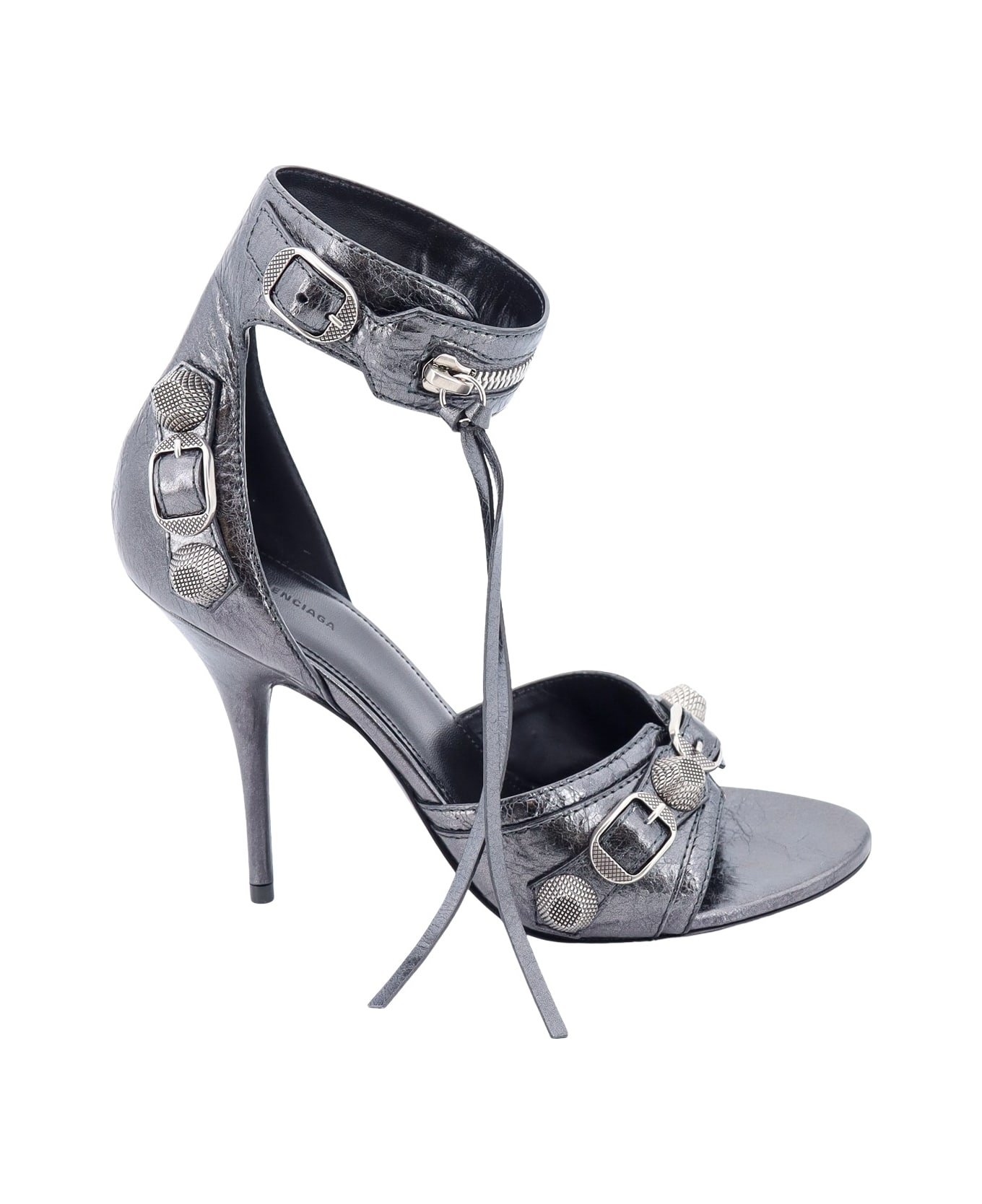 Balenciaga Leather Sandals With Metla Details - Silver