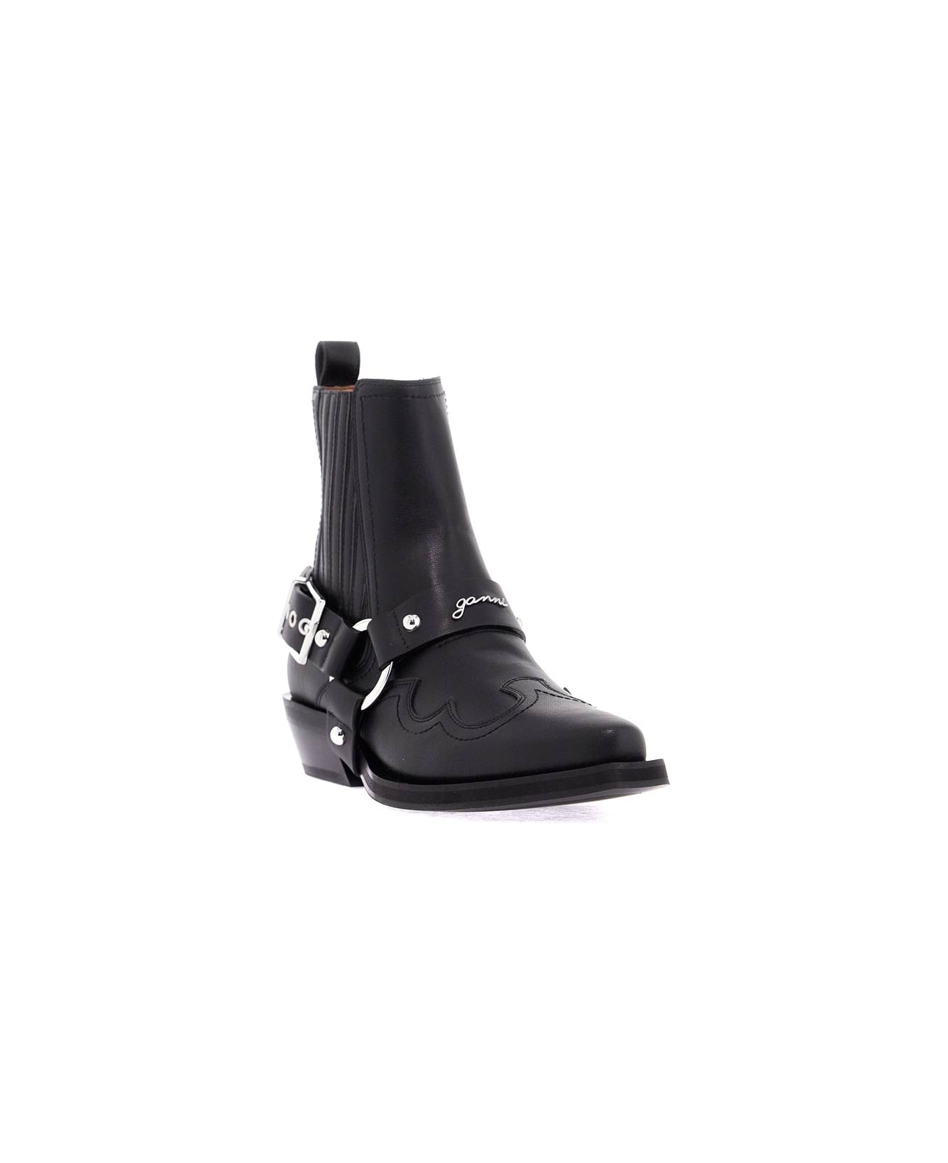 Ganni Western Chelsea Ankle Boots - BLACK