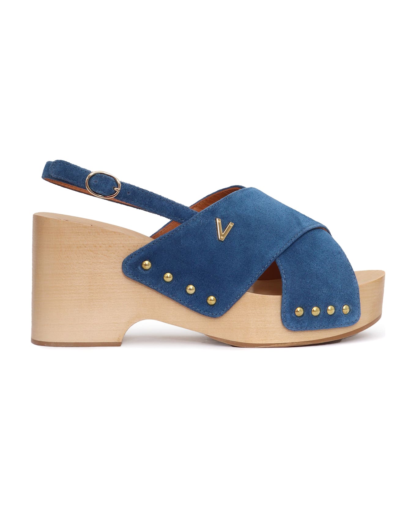 Via Roma 15 Wooden Heeled Sandals - BLUE