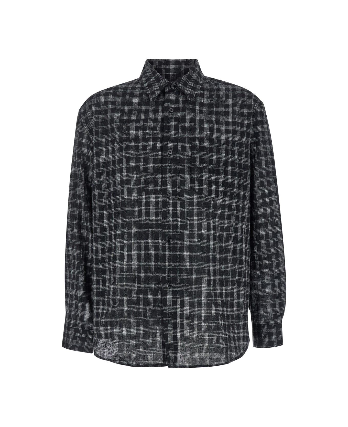 Tonywack Black Shirt With Check Motif In Wool Blend Man - Black