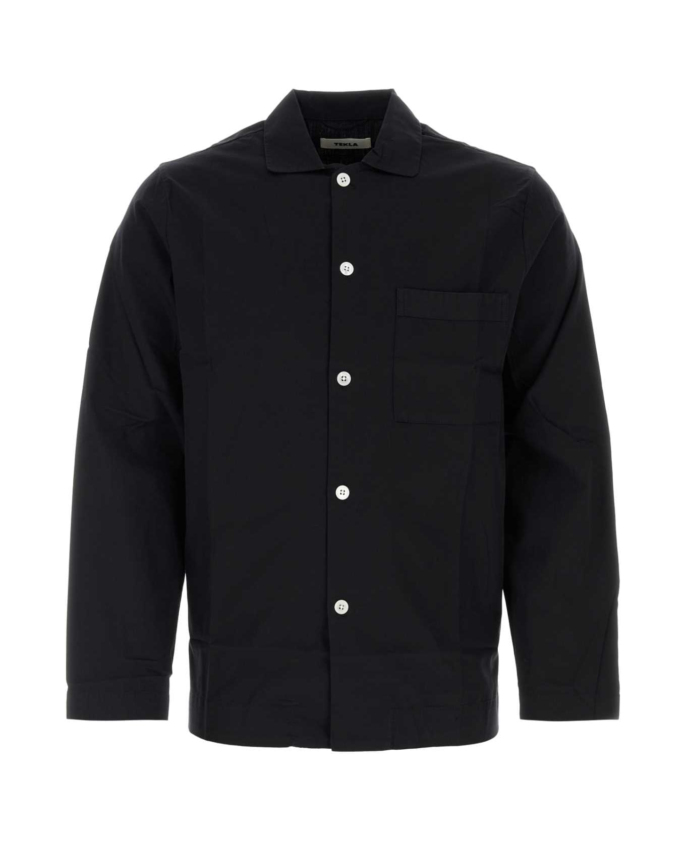Tekla Black Cotton Pyjama Shirt - ALLBLACK