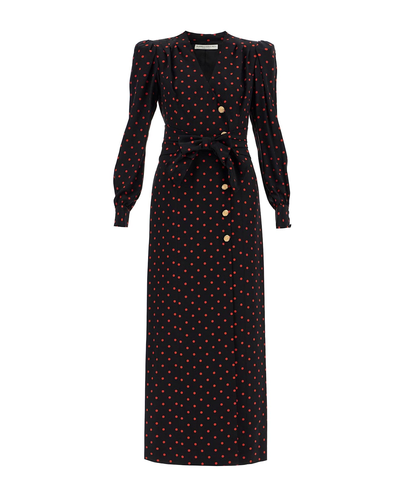 Alessandra Rich Silk Maxi Dress With Polka Dots - BLACK-RED (Black)