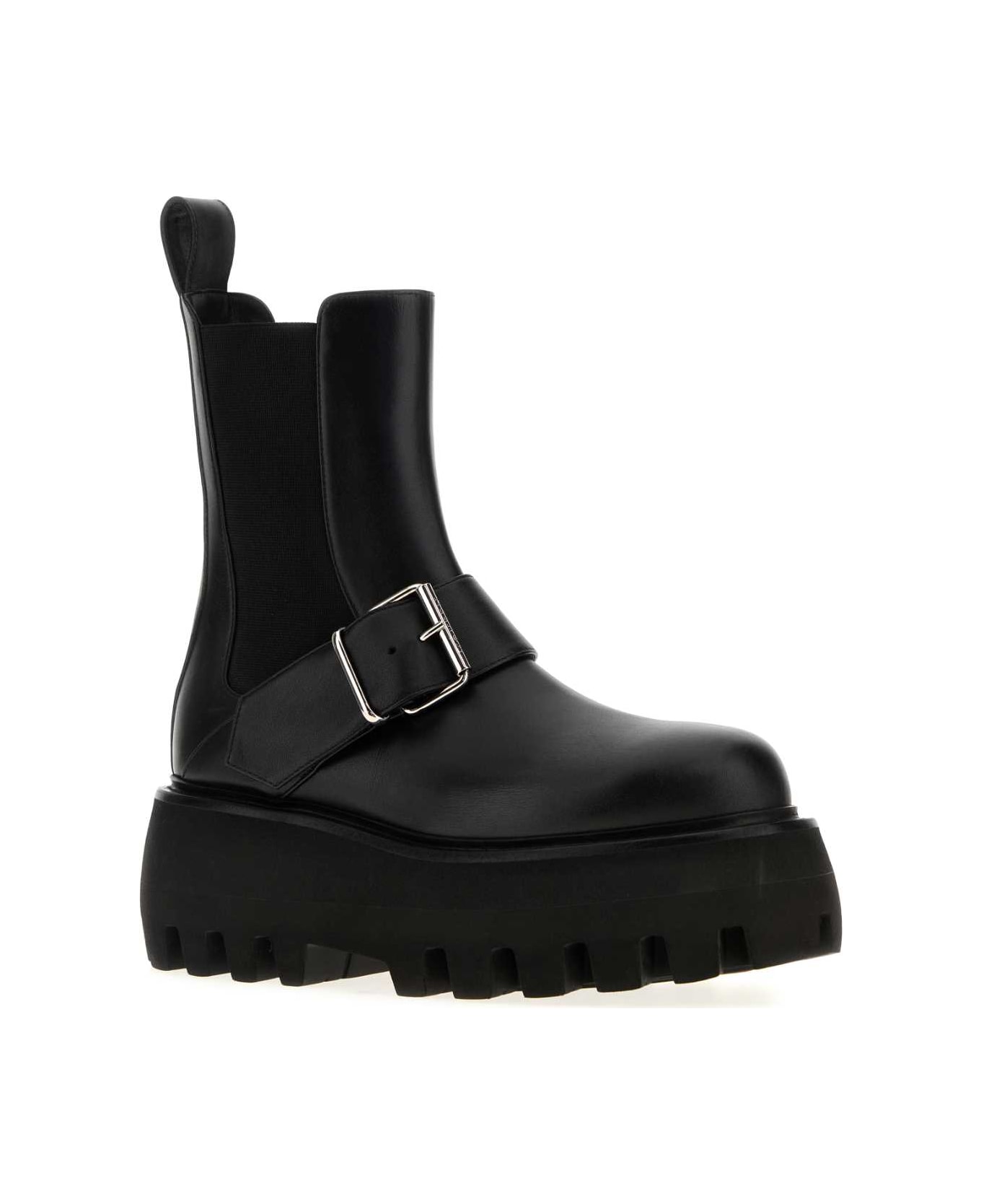 Alexander McQueen Black Leather Sofa Ankle Boots - Black