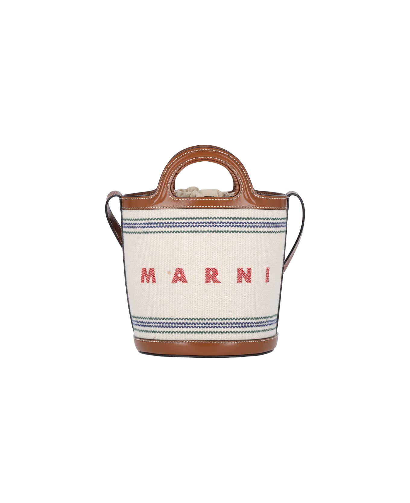Marni Small Bucket Bag 'tropicalia' - Natural/moka ショルダーバッグ