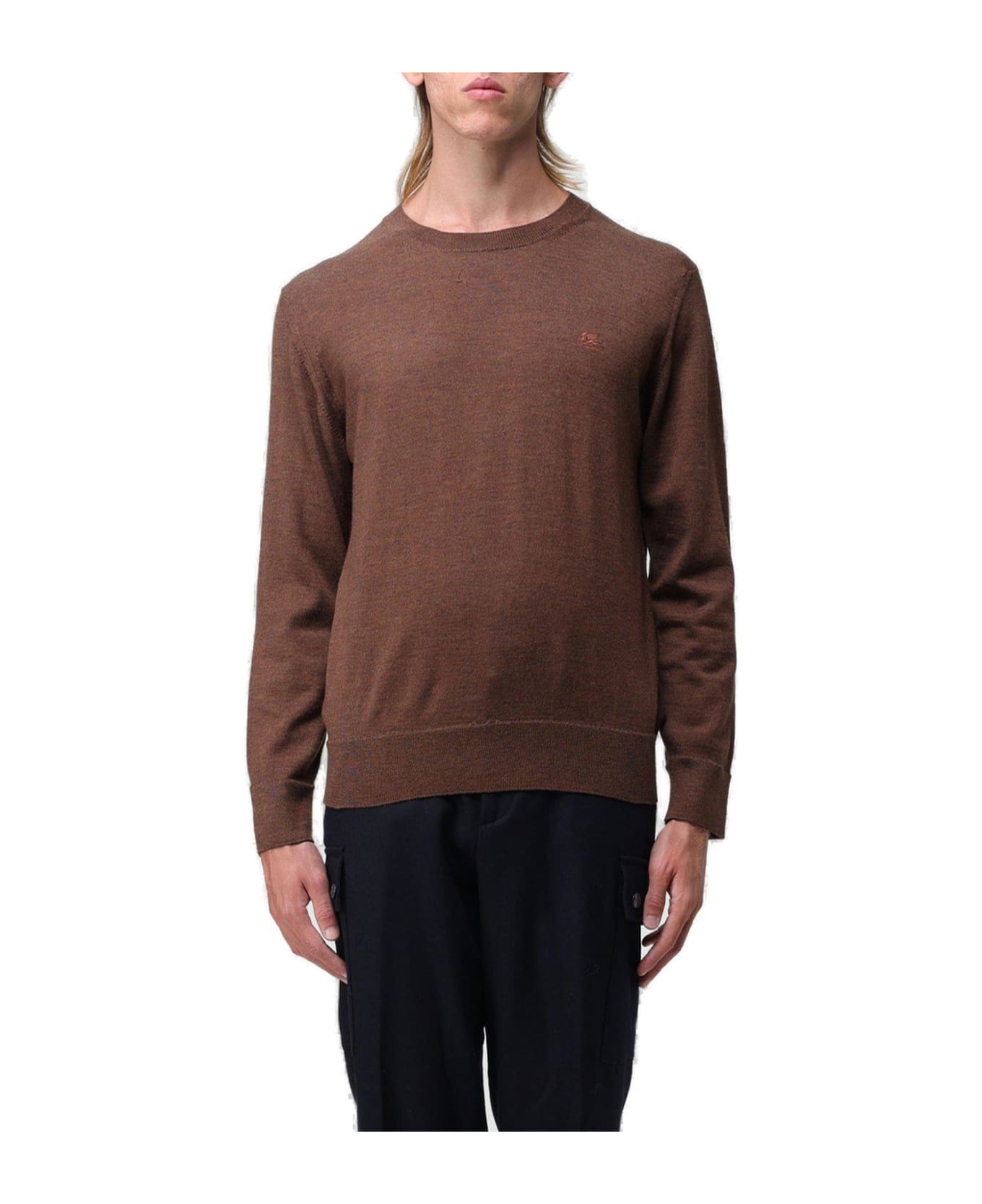 Etro Logo Embroidered Crewneck Knitted Jumper Etro - BROWN
