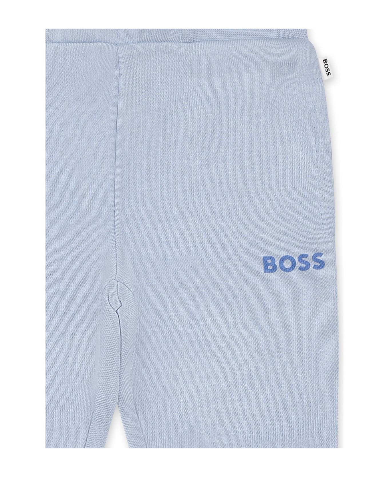 Hugo Boss Light Blue Trousers For Baby Boy With Logo - Light Blue