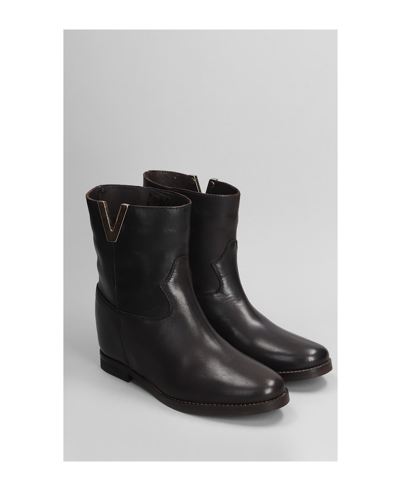 Julie Dee Texan Ankle Boots In Dark Brown Leather - dark brown ブーツ