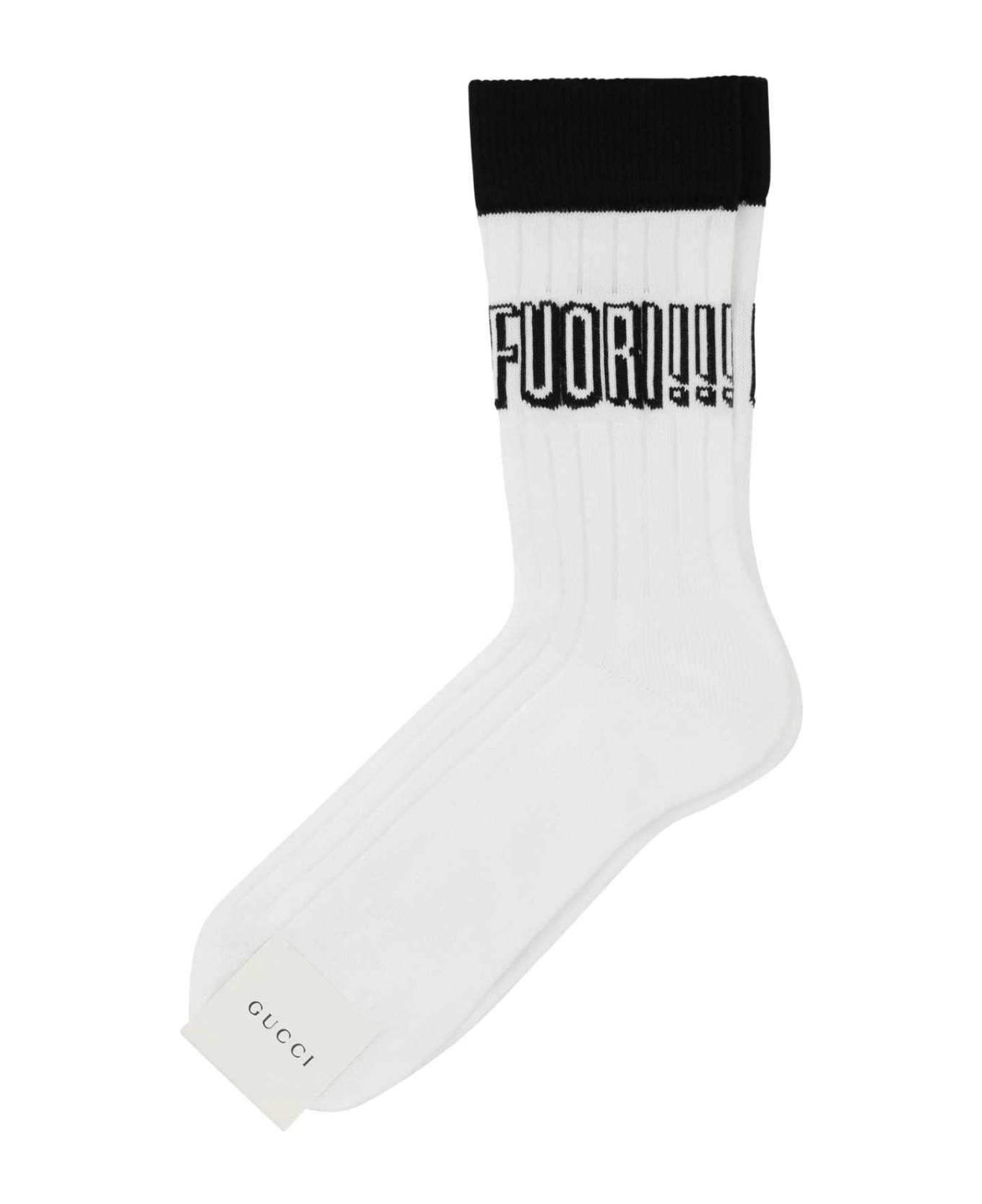 Gucci White Stretch Cotton Blend Socks - WHITEBLACK