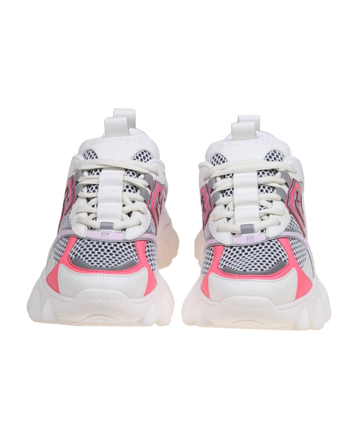 Balmain B-east Sneakers In Mix Of White And Pink Materials - Blanc Rose